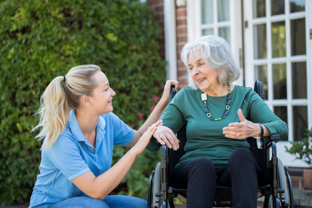 aged care sandgate elderly women talking to a nurse